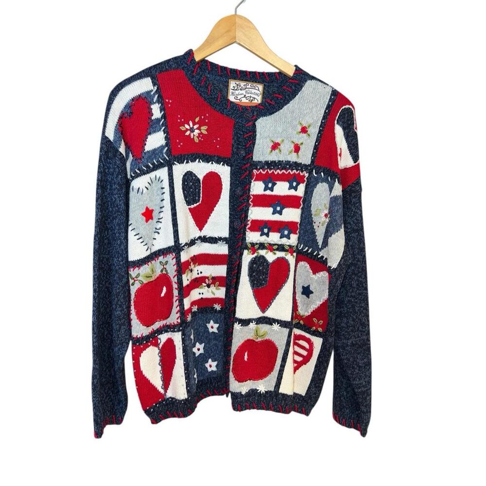 VTG 2002‎ Heirloom Collectibles Patriotic Grannycore cottage Cardigan large